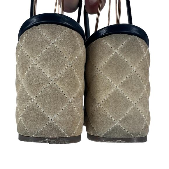 Chanel Coin Medallion Quilted Suede & Leather Heeled Wedge Sandals - Picture 14 of 16